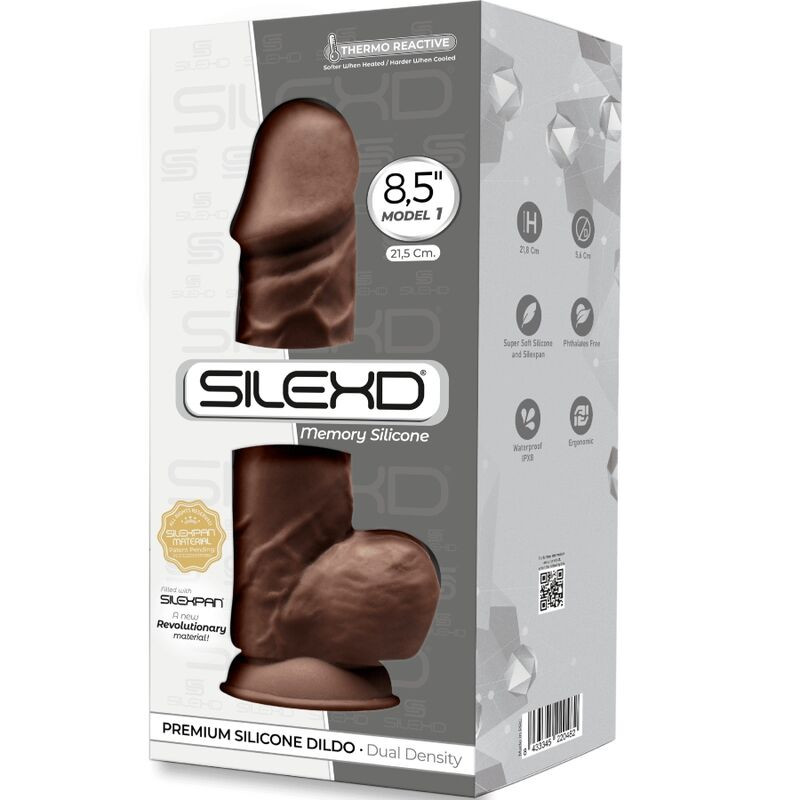 Silexd - Model 1 Realistic Penis Premium Silexpan Silicone Brown 21.5 cm 2