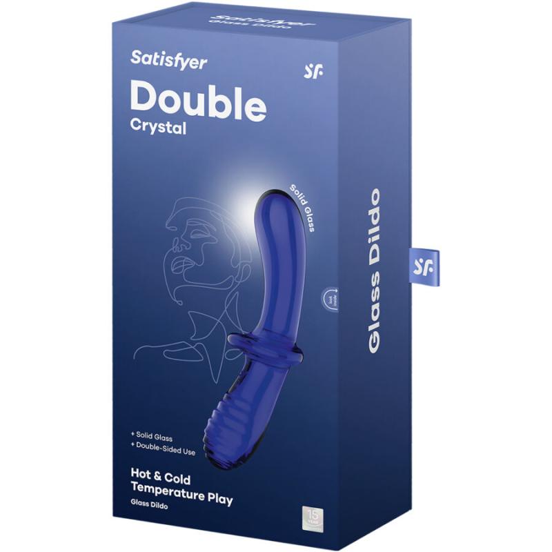 Satisfyer - Double Crystal Dildo Blue - Sklenené Dildo 4