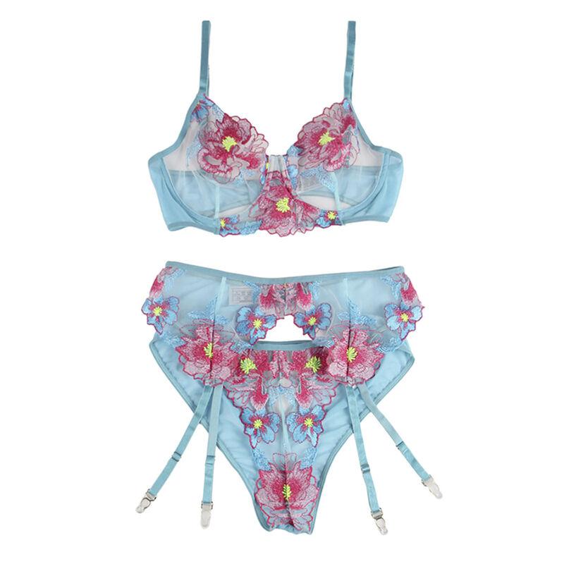 Subblime - 954109 bra + panties with garter belt floral design blue s/m