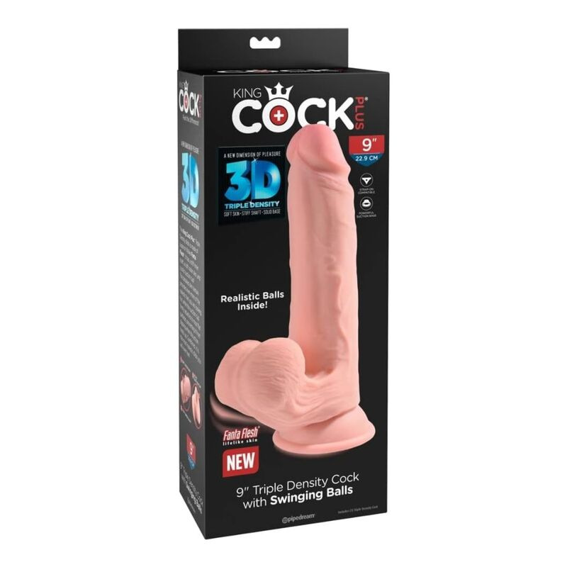 King cock plus - triple density realistic dildo with swinging testicles 23 cm flesh 5
