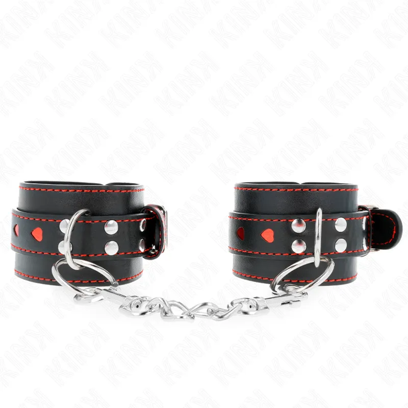 Kink - Black Wrist Restraints With Red Heart Inlay Adjustable 21-28 Cm X 5.5 Cm