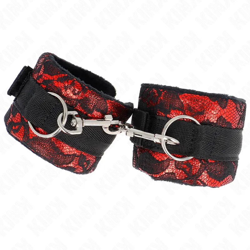 Kink - Short Velvet Lace Wrist Restraints And Nylon Bind Red / Black 23 X 6.5 Cm