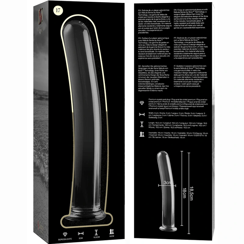 Nebula series by ibiza - model 17 dildo borosilicate glass clear 18.5 cm -o- 3 cm 5