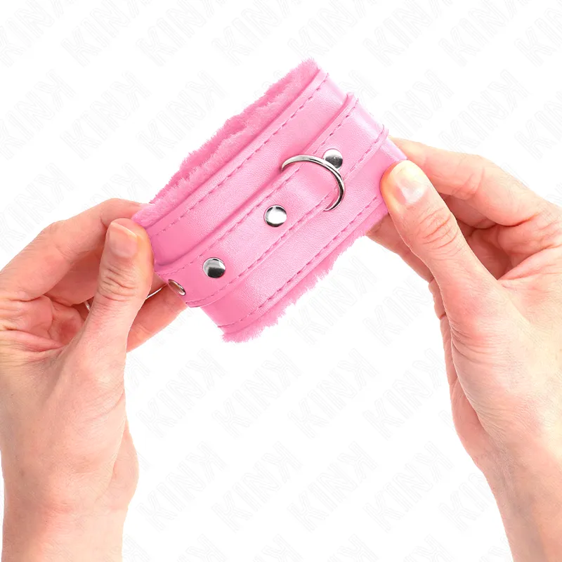Kink - Premium Fur Lined Wrist Restraints Pink With Pink Belt Adjustable 17-29 Cm X 6 Cm 2