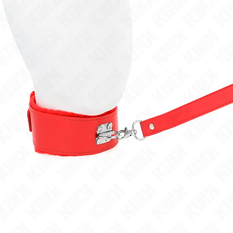 Kink - Necklace With Leash 116 Cm With Silver Studs Model 4 Red Adjustable 40-48 Cm X 6 Cm