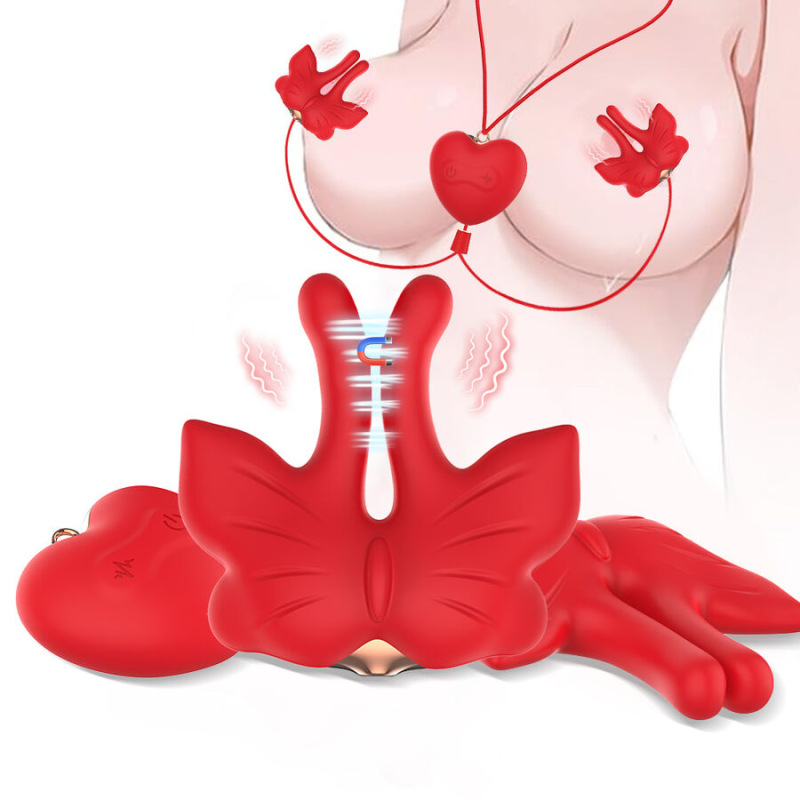 Armony - magnetic nipple clamps with vibration butterfly shape red 1