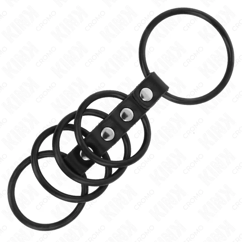 Kink - 5 silicone penis rings 3.8 cm to 4.8 cm connected by leather