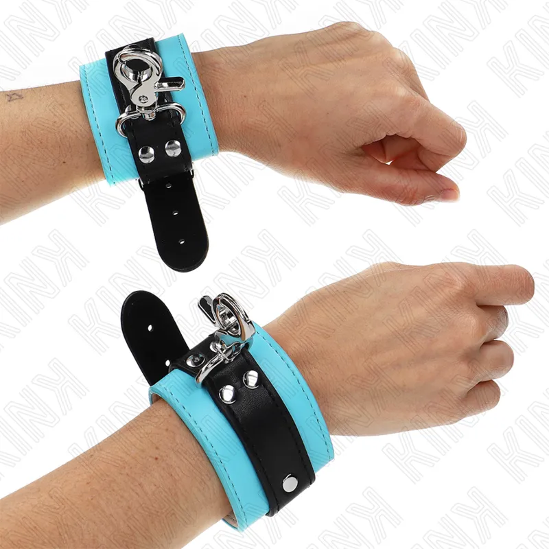 Kink - Premium Lockable Wrist Restraints Black / Blue Adjustable 21-28 Cm X 5.5 Cm