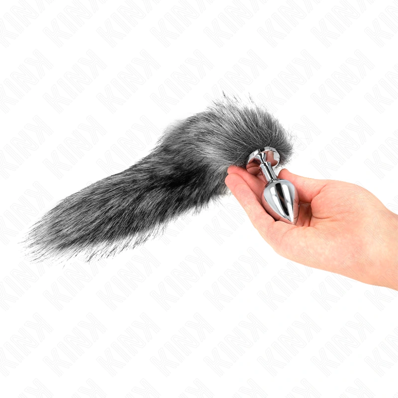 Kink - anal plug size m 8 x 3.5 cm with synthetic tail 40 cm grey