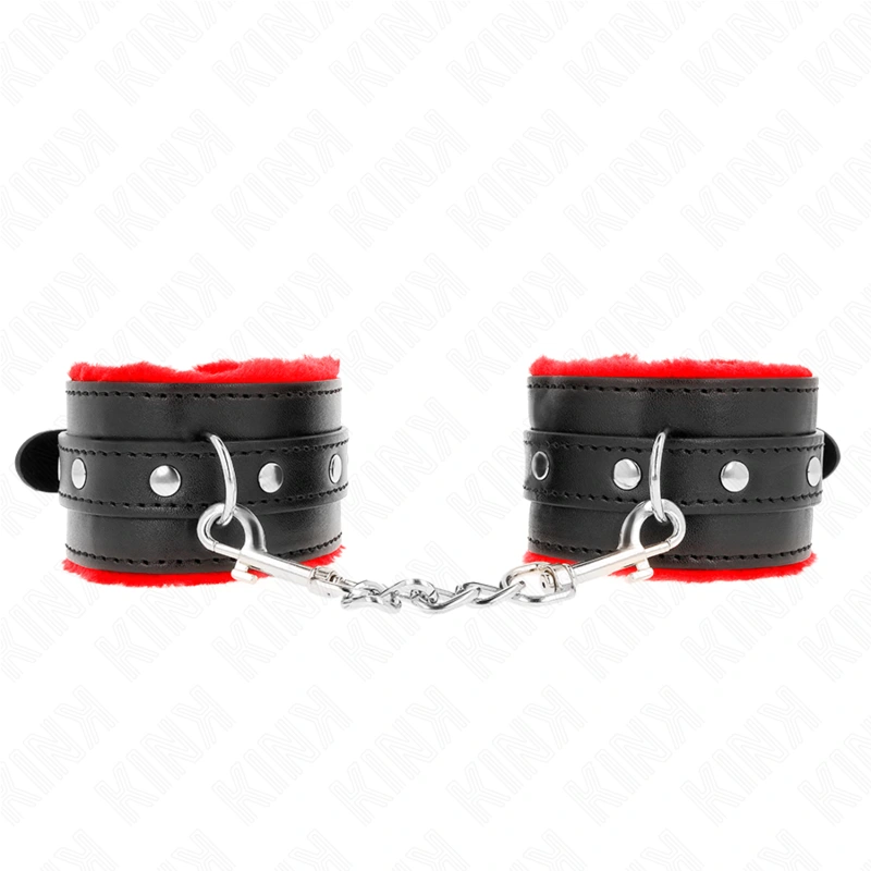 Kink - premium fur lined wrist restraints red with black belt adjustable 17-29 cm x 6 cm 3