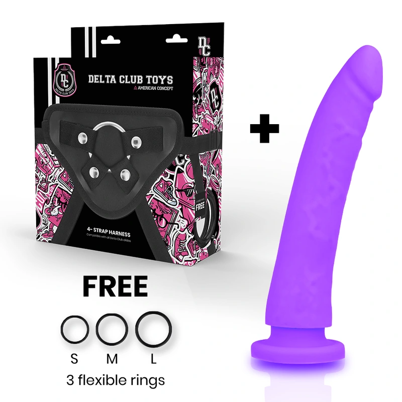 Delta club - toys arnes + dong purple silicone 20 cm -o- 4 cm 1