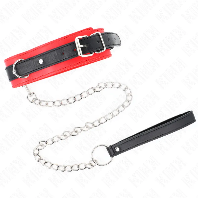 Kink - Basic Model Collar With Leash 65 Cm Model 3 Red 53 X 5 Cm