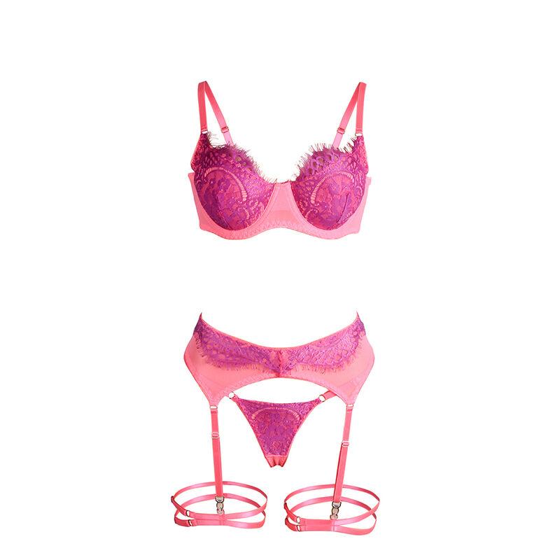 Subblime - 955359 set of bra with lace and garter links pink and purple s/m 5