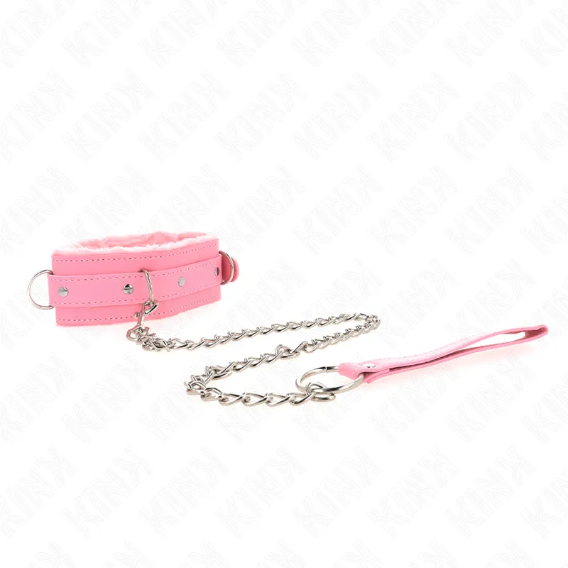 Kink - Collar With Leash 65 Cm With Restrictions Pink 36-42 Cm X 5.5 Cm