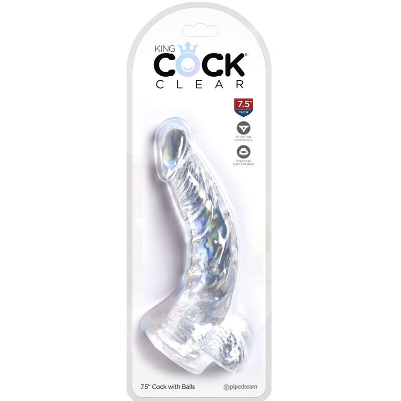 King cock - clear realistic curved penis with balls 16.5 cm transparent 3