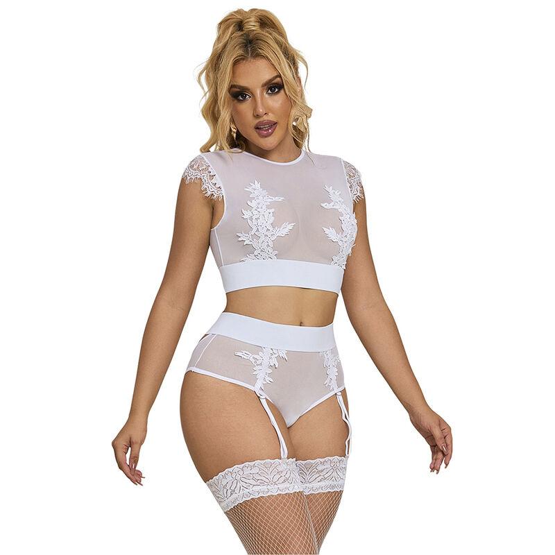 Subblime - 954031 bra + panties with garter belt white s/m