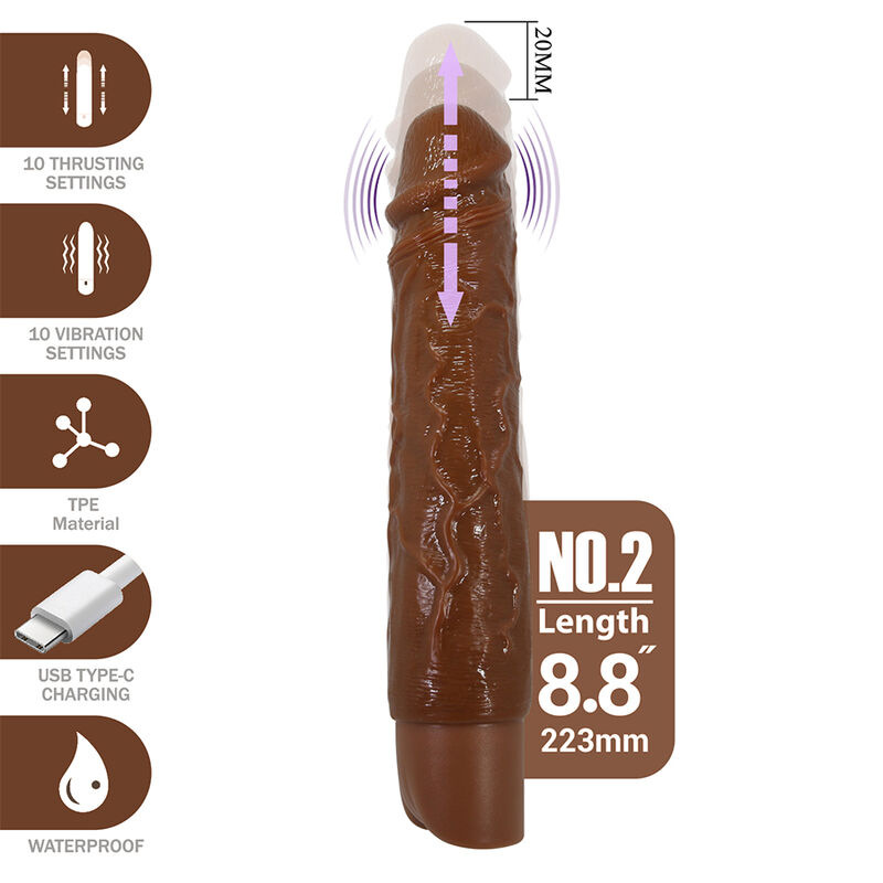 Pretty love - kessler realistic vibrating dildo with 10 vibration modes and 10 throws, 22 cm, brown 16