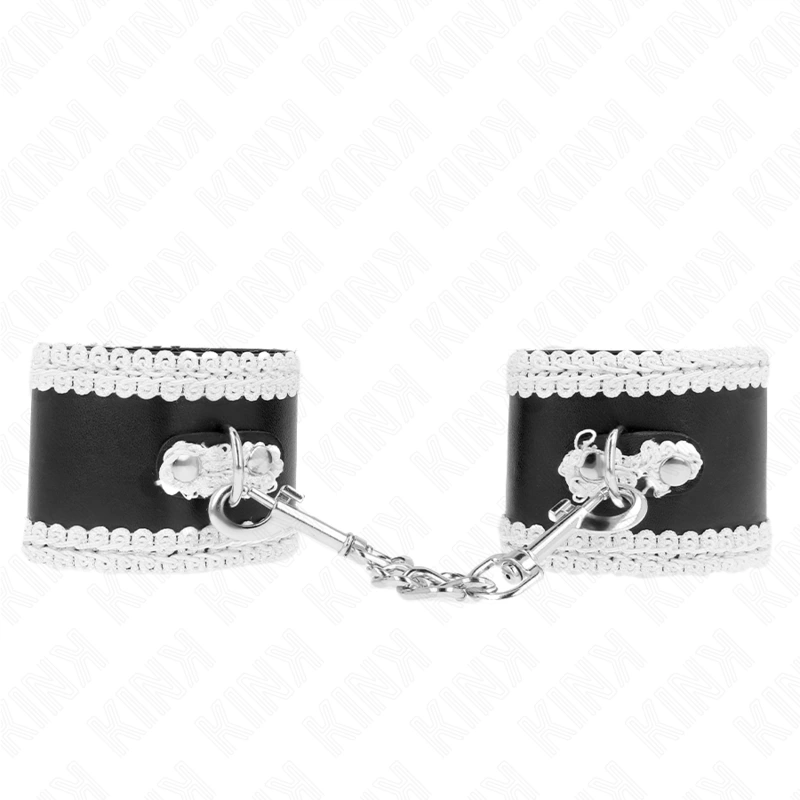 Kink - black wrist restraints with white decorate lace adjsutable 20-23 cm x 5.5 cm 3