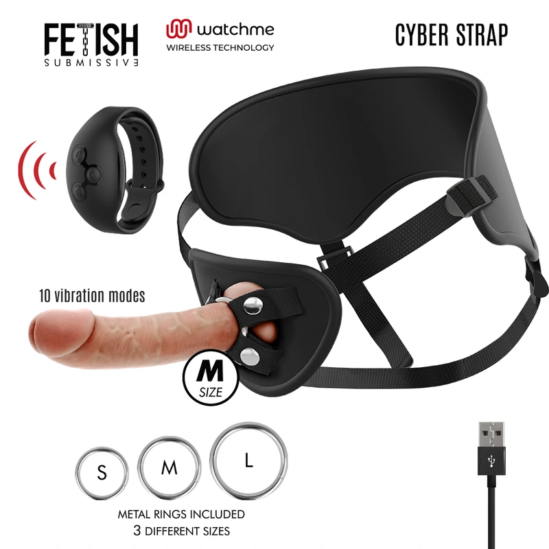 Cyber Strap Remote Control Harness Watchme Technology M - Pripínací Penis S Popruhom