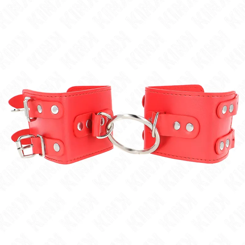 Kink - Fixed Wrist Restraints With Ring And Studs Adjustable Red 17-22 Cm X 6.5 Cm