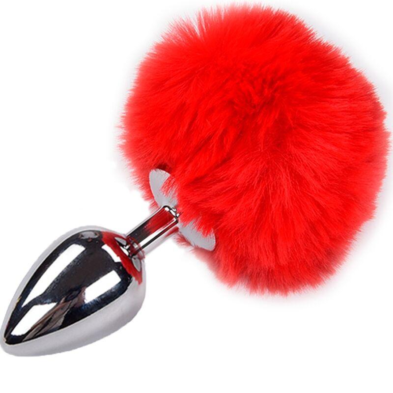Alive - Anal Pleasure Plug Smooth Metal Fluffy Red Size M