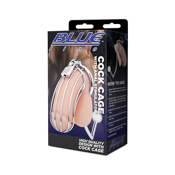 Blueline - Cock Cage With Anal Stimulator Silver