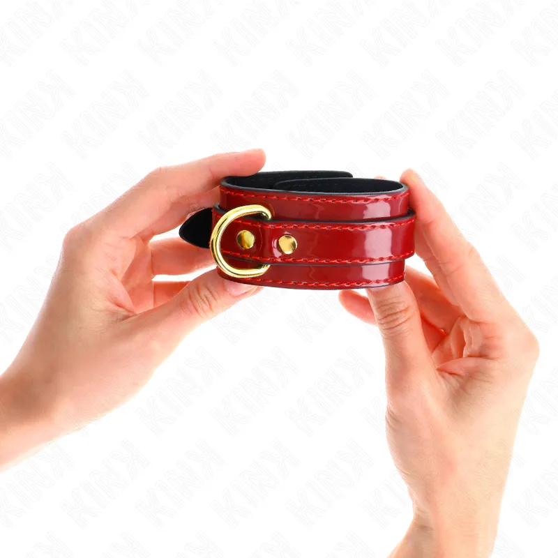 Kink - Joanna Angel Wrist Cuffs Red Adjustable With Gold Chain 16.5-26 Cm X 4 Cm 2