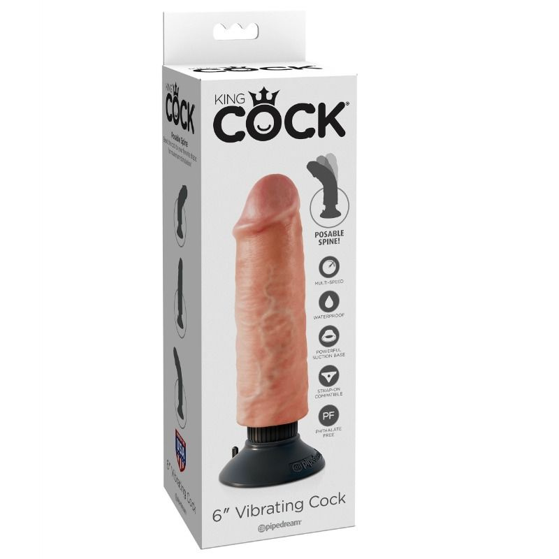 King Cock - 6"- 15.24 cm Vibrating Cock Flesh