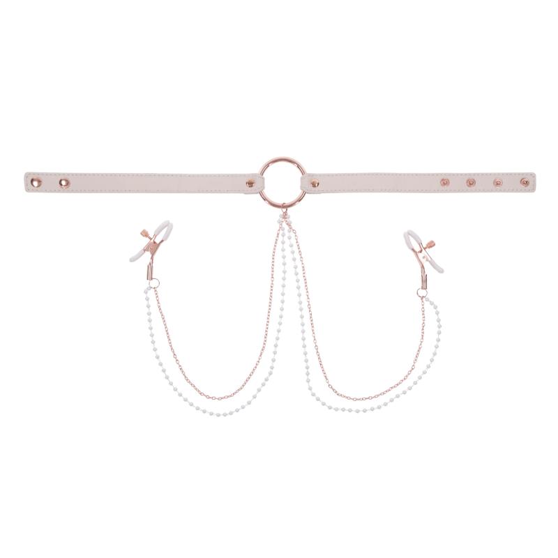 Sportsheets - S&M Peaches ‘N Creame Collar With Nipple Clamps Cream 2
