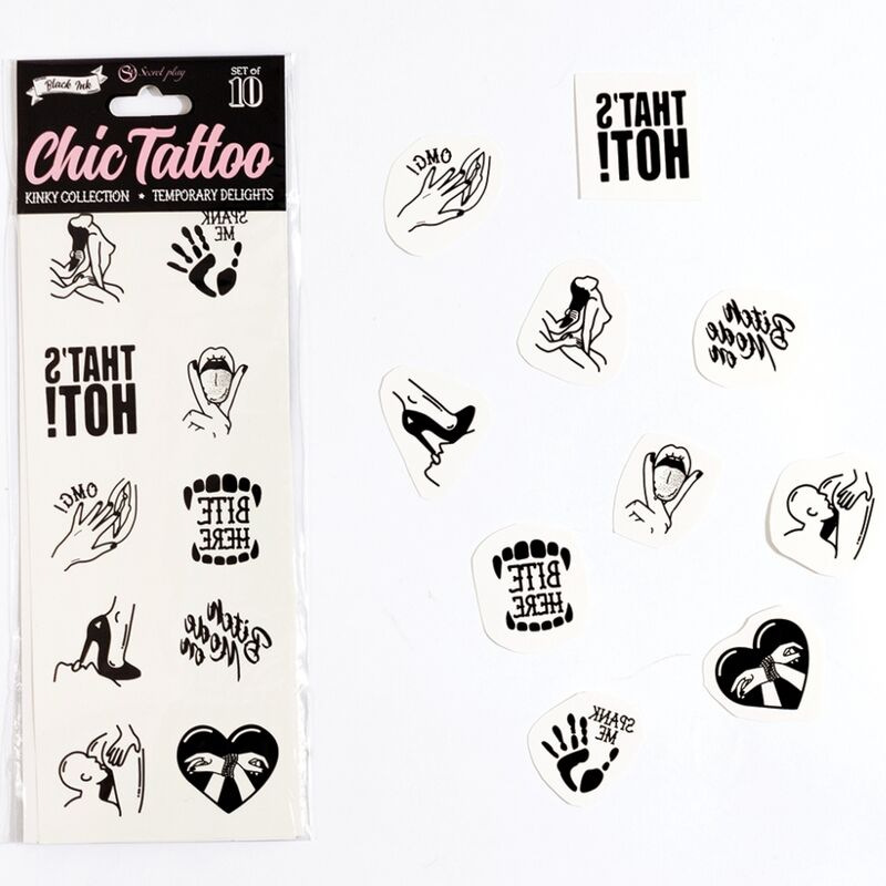 Secret play - set of 10 temporary tattoos kinky collection