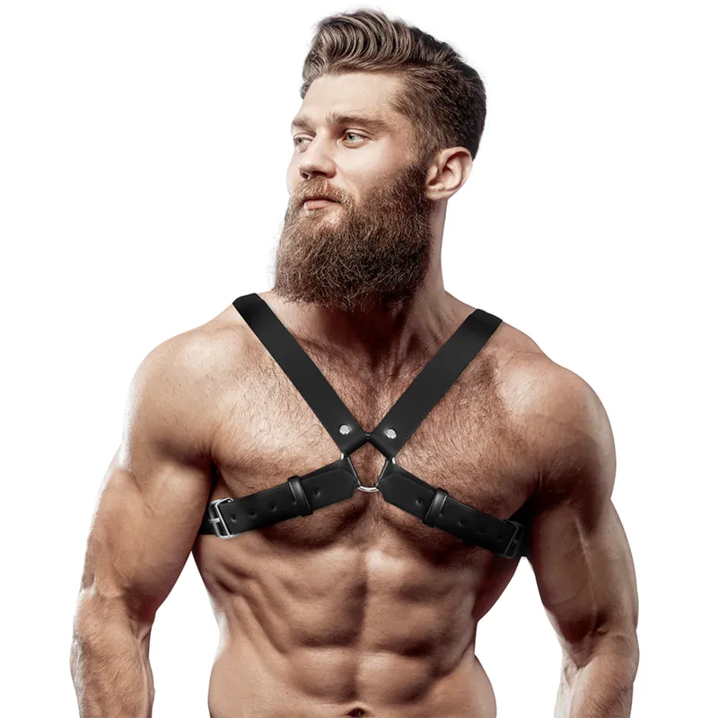 Fetish Submissive Attitude&Trade; - Men&Apos;S Adjustable Eco-Leather Cross Chest Bulldog H