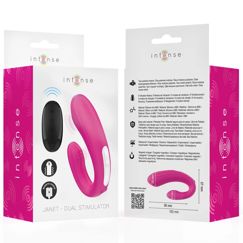 Intense - janet dual u-shaped stimulator and vibrator with remote control pink 7