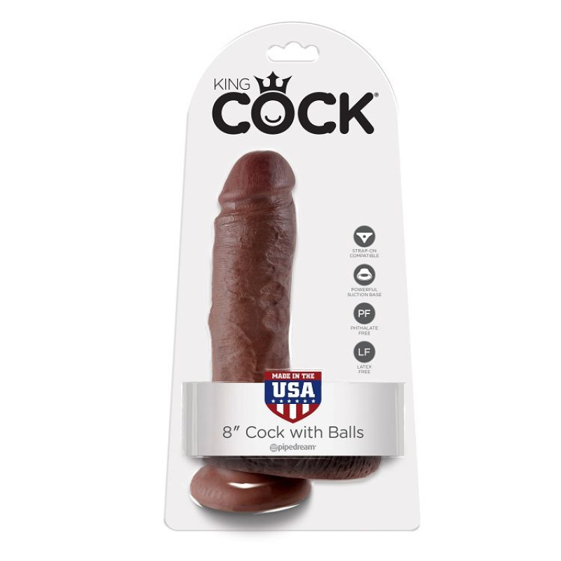 King Cock 8" Cock Brown With Balls 20.3 cm