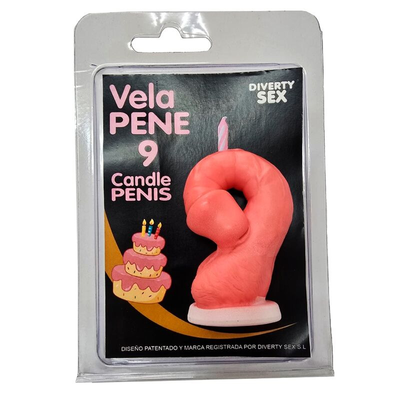 Diablo picante - penis candle in the shape of the number 9 pink color