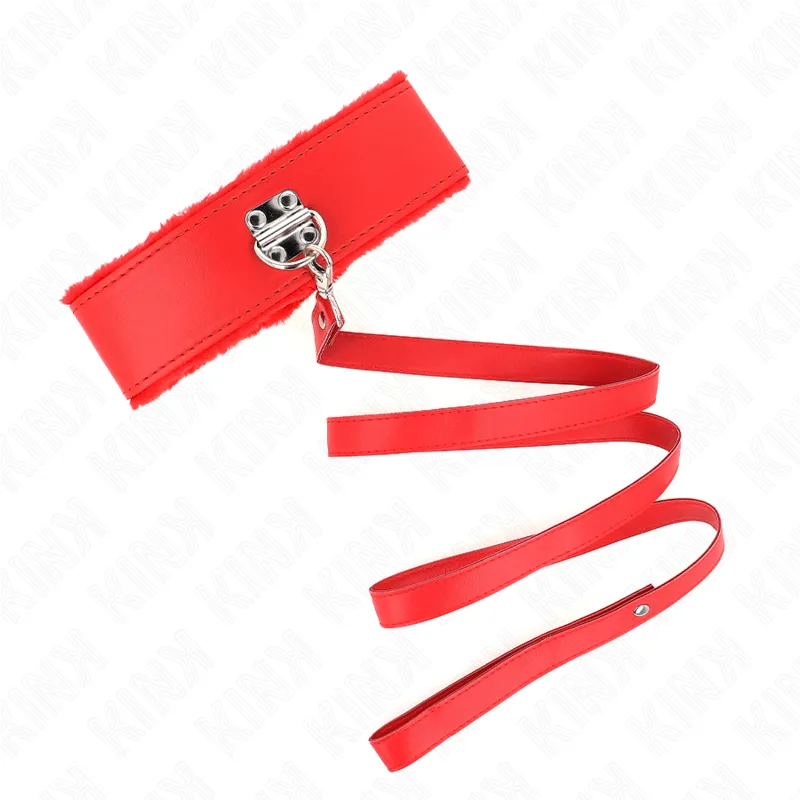 Kink - Necklace With Leash 116 Cm With Silver Studs Model 4 Red Adjustable 40-48 Cm X 6 Cm 3