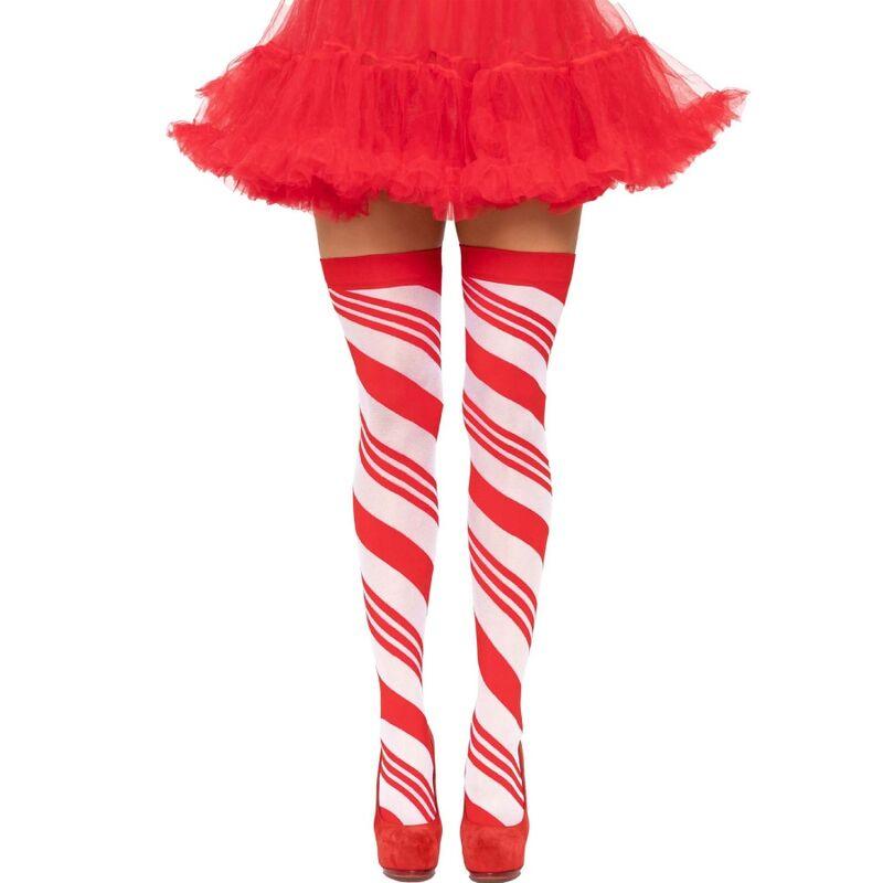 Leg avenue - candy cane striped thigh highs one size