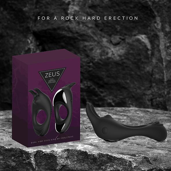 Feelztoys - Zeus Dual Vibe Cock Ring Black - Vibračný Krúžok 10