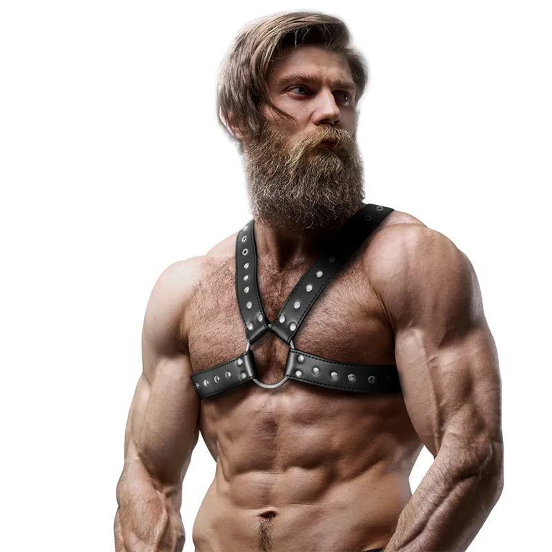 Fetish Submissive Attitude&Trade; - Men&Apos;S Cross-Over Eco-Leather Chest Harness With St 3