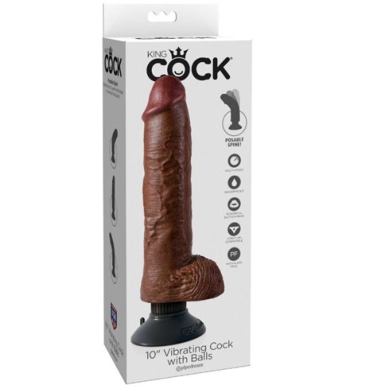 King Cock 25.5 Cm Vibrating Cock With Balls Brown