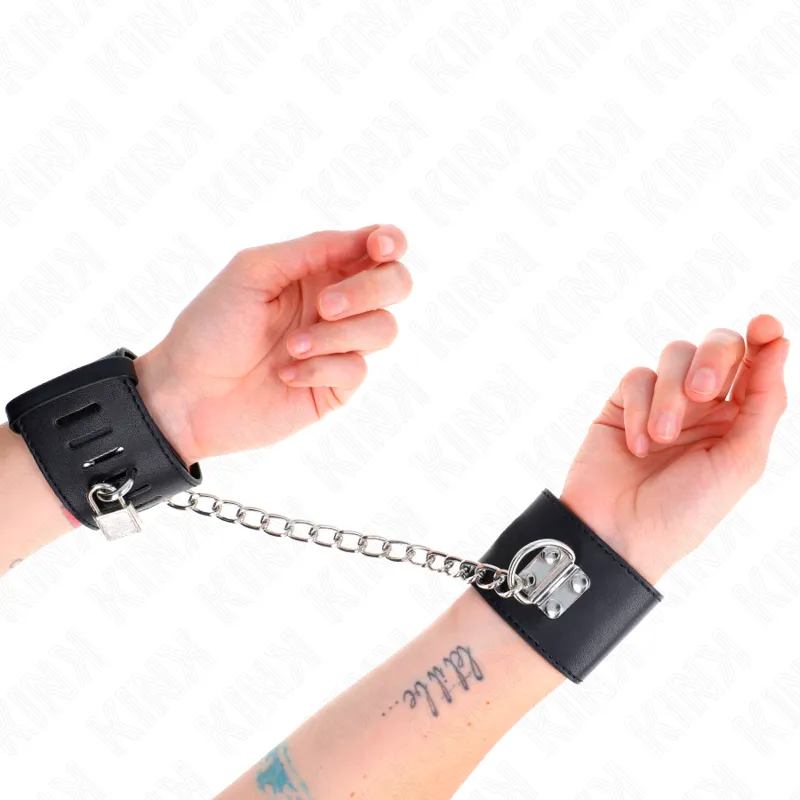 Kink - Fixed Wrist Restraints With Chain 30 Cm And Padlock Closure Black Adjustable 16-23