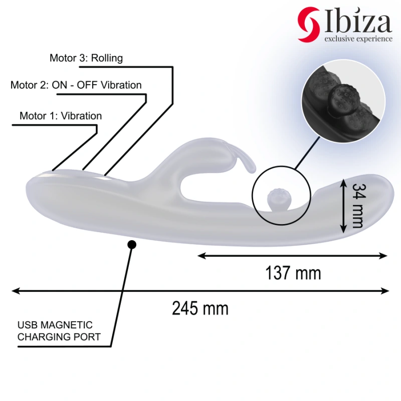 Ibiza - powerful rabbit vibrator with massaging rolling pearl 3