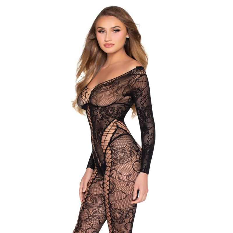 Leg avenue - 89369 net & lace jumpsuit black - one size 1