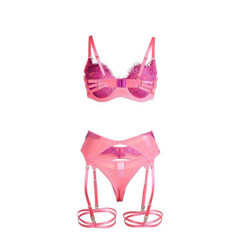 Subblime - 955359 set of bra with lace and garter links pink and purple s/m 6