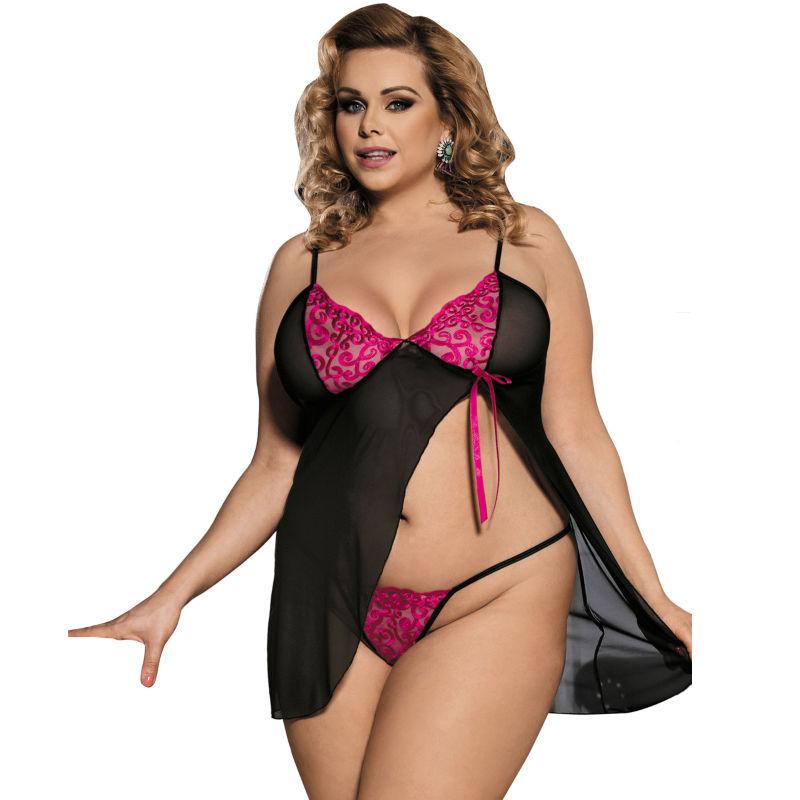 Subblime Queen Plus Babydoll Black And Pink