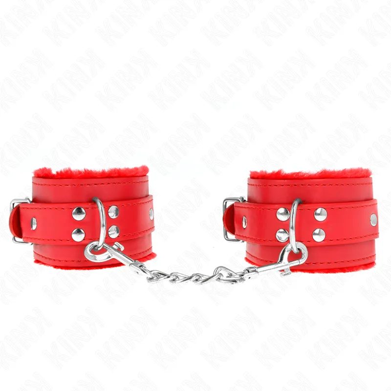 Kink - Fur Lined Wrist Restraints Red With Red Belt Adjustable 17-29 Cm X 6 Cm