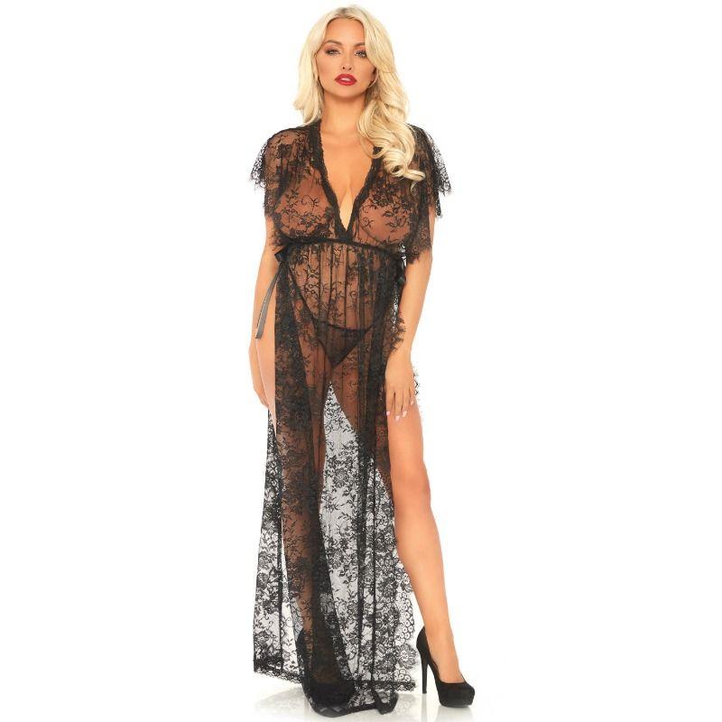 Leg Avenue 2 Pieces Set Lace Kaften Robe And Thong Xl