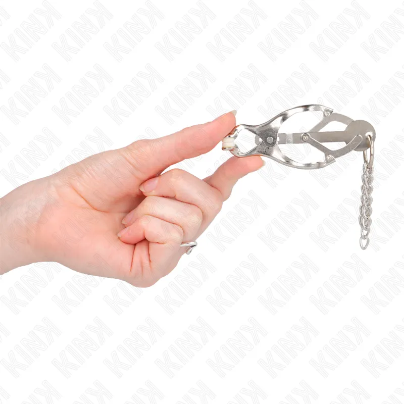 Kink - Japanese Clover Nipple Clamps With Little Chains Silver 3
