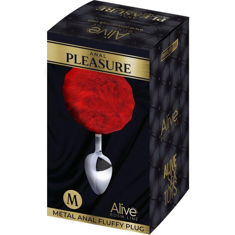 Alive - Anal Pleasure Plug Smooth Metal Fluffy Red Size M