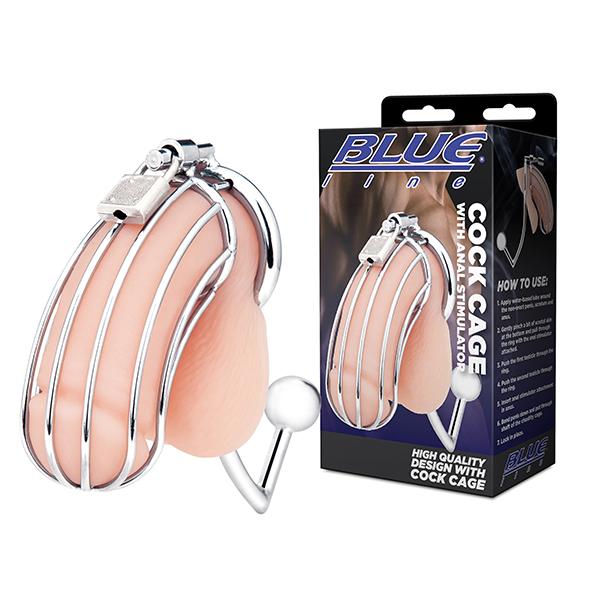 Blueline - Cock Cage With Anal Stimulator Silver