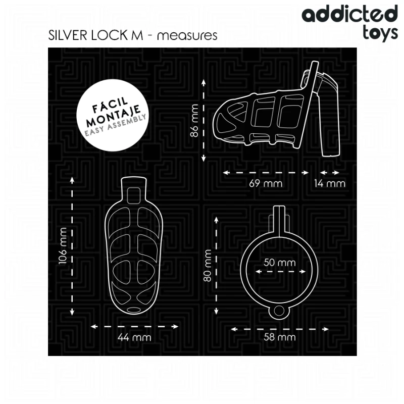 Addicted toys locked - silver lock penis cage metal size m 4